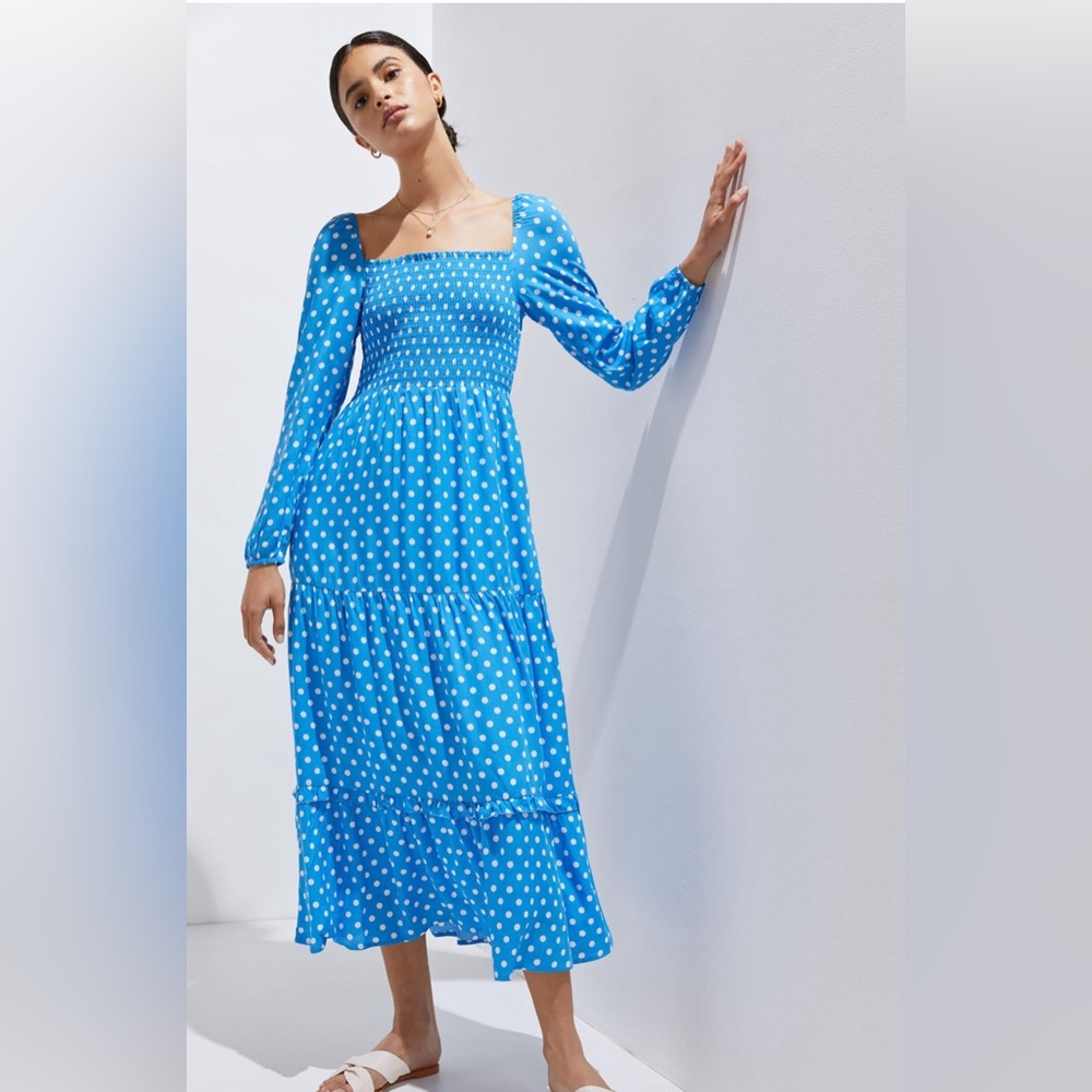 Anthropologie Sky Blue Polka Dot Midi Dress